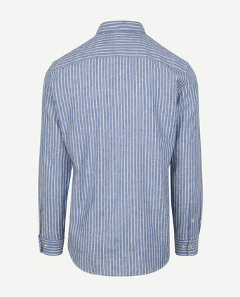 McGregor overhemd linnen blend streep blauw | Regular-fit
