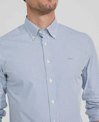 McGregor overhemd poplin streep blauw | Regular-fit