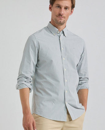 McGregor overhemd poplin streep sage groen | Regular-fit