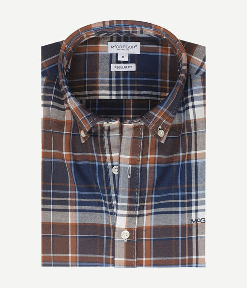McGregor overhemd ruit beige blauw | Regular-fit