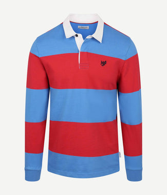 Rugbyshirt streep blauw rood Rugbyshirt streep blauw rood