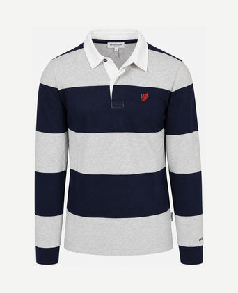 Rugbyshirt streep donkerblauw grijs