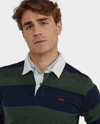 McGregor rugbyshirt streep donkerblauw olive | Regular-fit