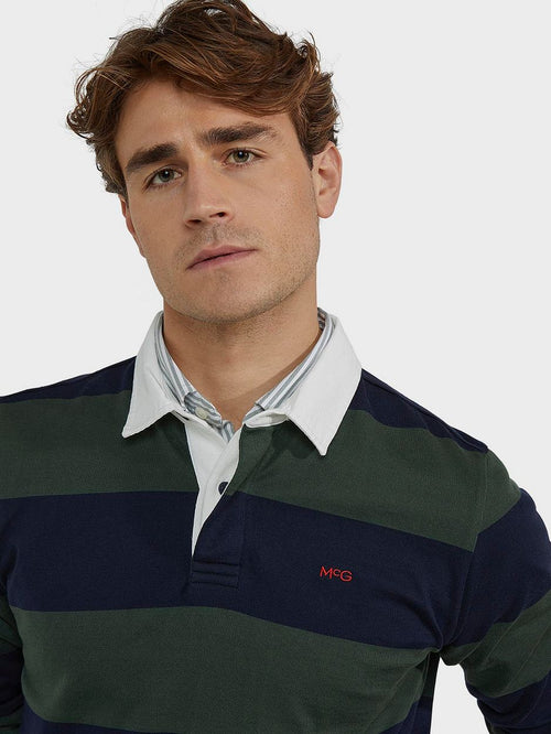 McGregor rugbyshirt streep donkerblauw olive | Regular-fit