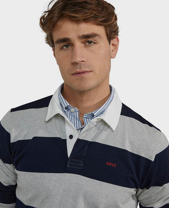 McGregor rugbyshirt streep donkerblauw grijs | Regular-fit