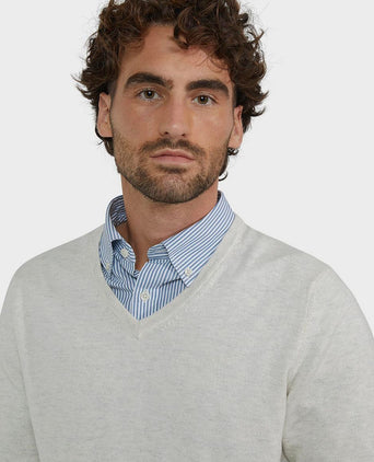Trui merino blend v-hals off white