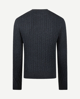 Kabeltrui merinowol melange donkerblauw