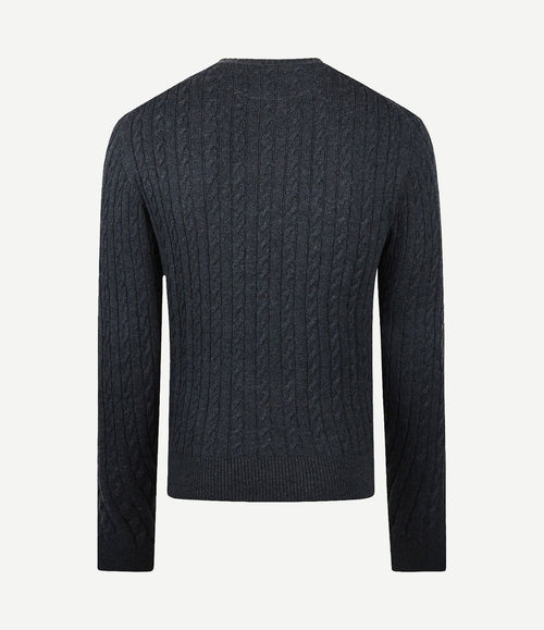 Kabeltrui merinowol melange donkerblauw