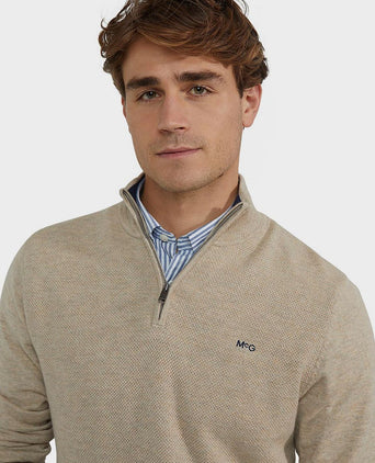 halve rits trui merino blend structure sand