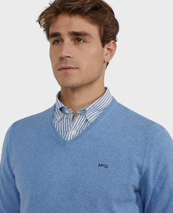 Trui merino blend v-hals ice blauw