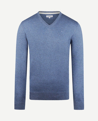 Trui merino blend v-hals faded blauw