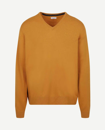 Trui merino blend v-hals geel