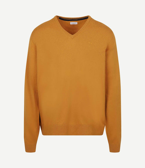 Trui merino blend v-hals geel