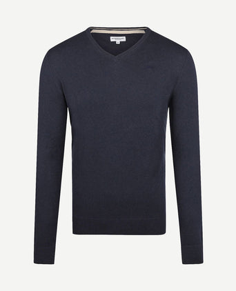 Trui merino blend v-hals donkerblauw