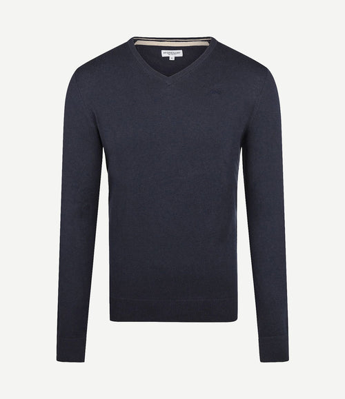 Trui merino blend v-hals donkerblauw