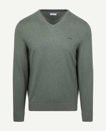 Trui merino blend v-hals sage groen