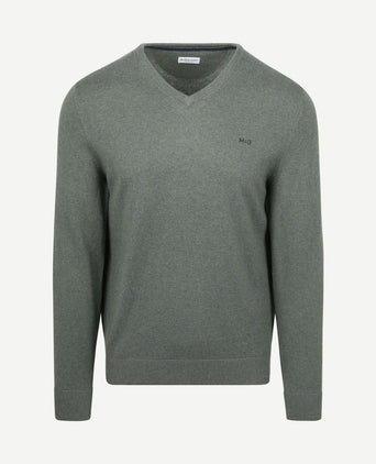Trui merino blend v-hals sage groen