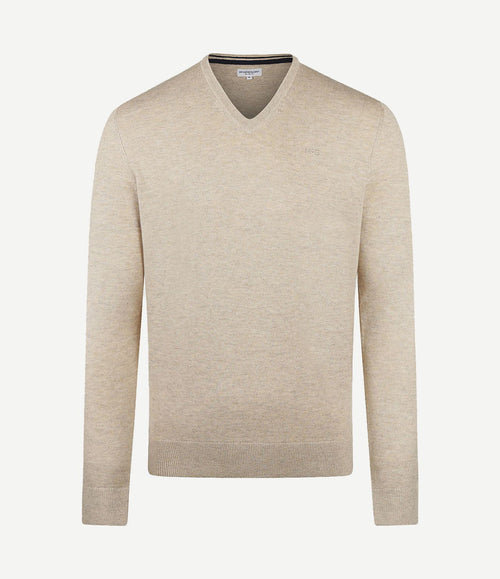 Trui merino blend v-hals sand