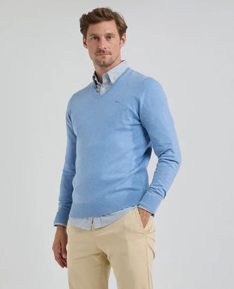 McGregor trui merino blend v-hals sky blauw | Regular-fit