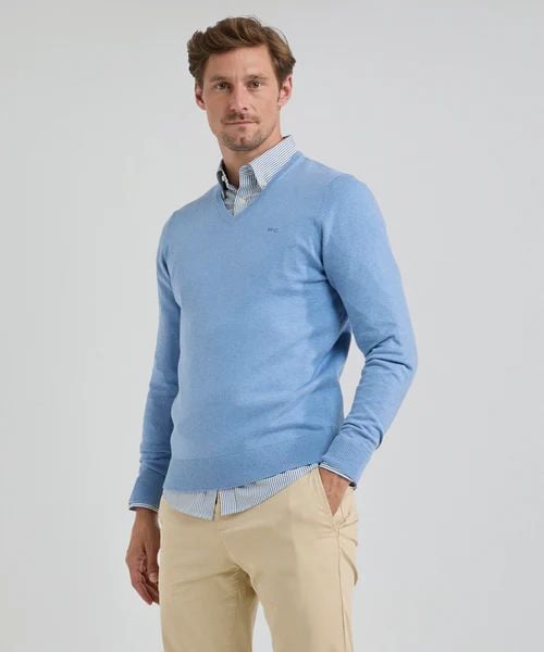 McGregor trui merino blend v-hals sky blauw | Regular-fit