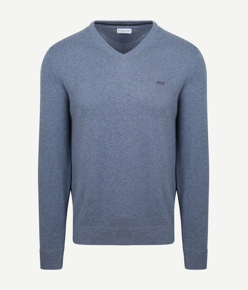 Trui merino blend v-hals vintage blauw