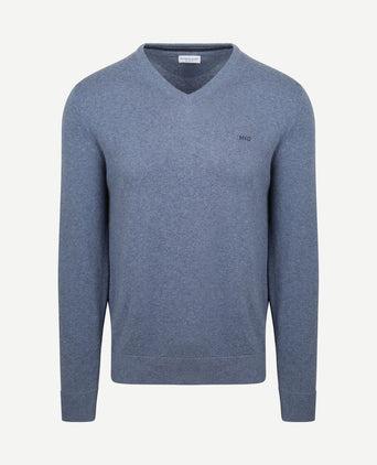 Trui merino blend v-hals vintage blauw