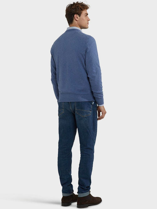 McGregor trui merino blend v-hals vintage blauw | Regular-fit