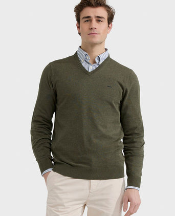 McGregor trui v-hals olijfgroen | Regular-fit