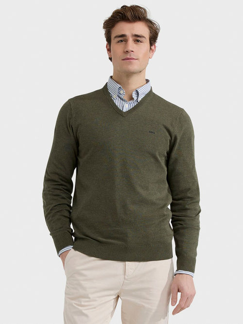 McGregor trui v-hals olijfgroen | Regular-fit