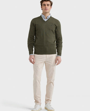 McGregor trui v-hals olijfgroen | Regular-fit