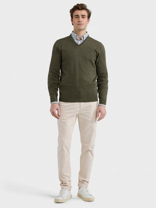 McGregor trui v-hals olijfgroen | Regular-fit
