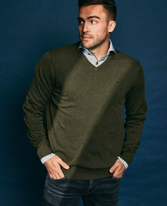 McGregor trui v-hals olijfgroen | Regular-fit