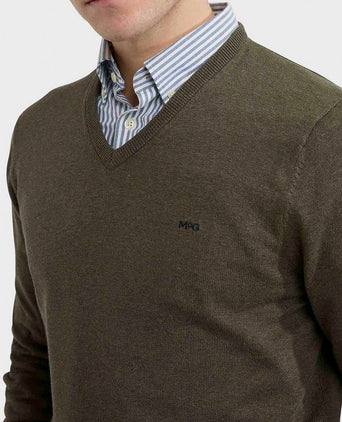 McGregor trui v-hals olijfgroen | Regular-fit