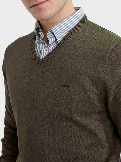 McGregor trui v-hals olijfgroen | Regular-fit