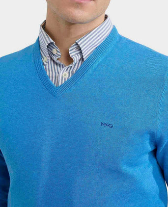 Trui v-hals sea blauw