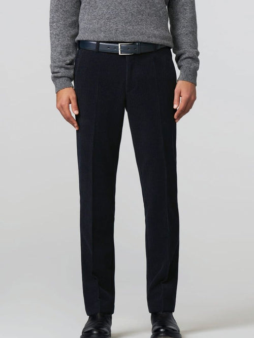 Meyer chino Roma wol corduroy donkerblauw | Regular-fit