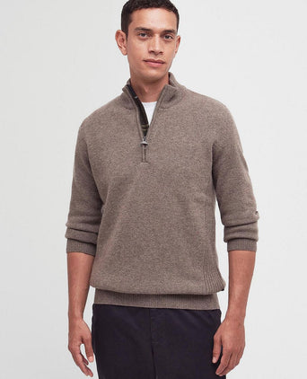 Barbour halve rits trui wol taupe | Regular-fit