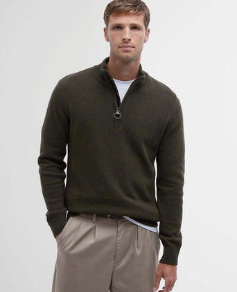 Barbour halve rits trui wol olive | Regular-fit