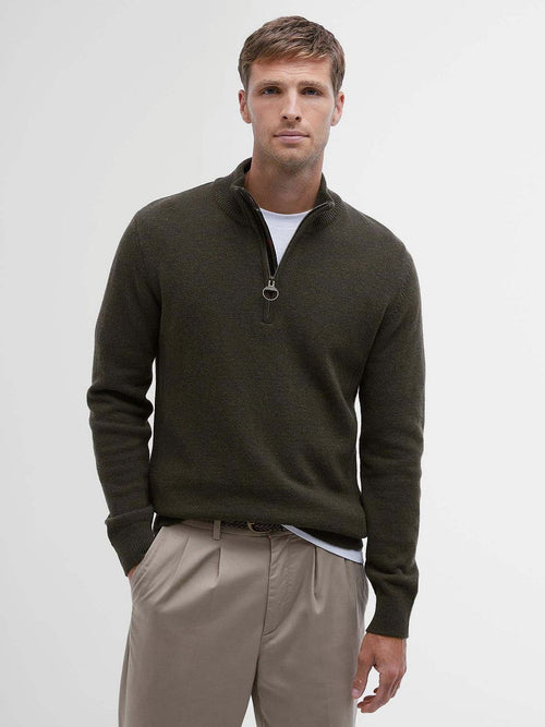 Barbour halve rits trui wol olive | Regular-fit