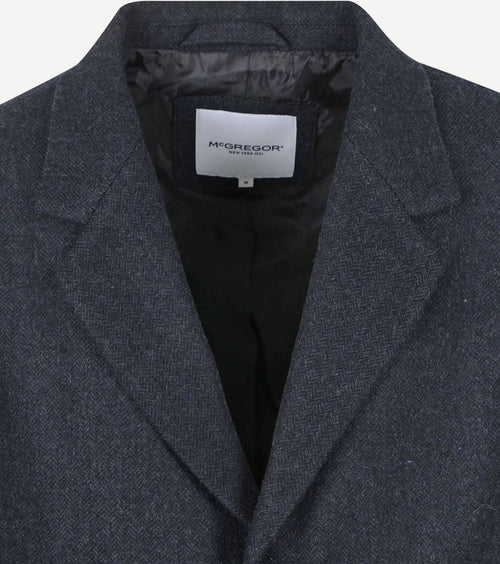 Coat wool herringbone donkerblauw