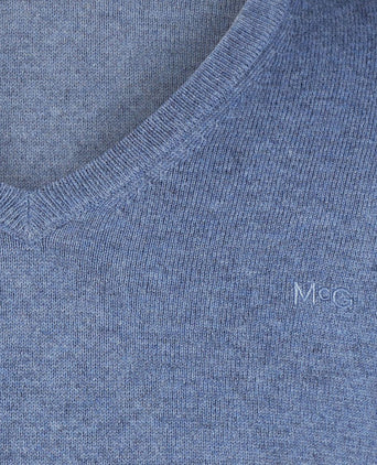 Trui merino blend v-hals faded blauw