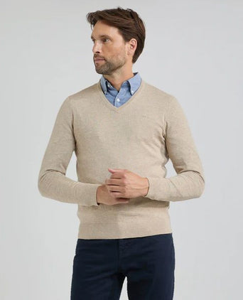 Trui merino blend v-hals sand