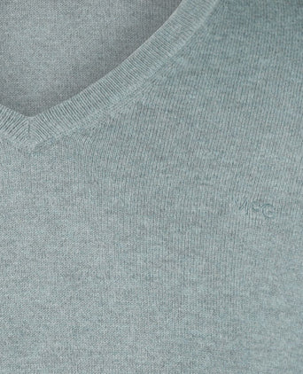 Trui merino blend v-hals sage groen