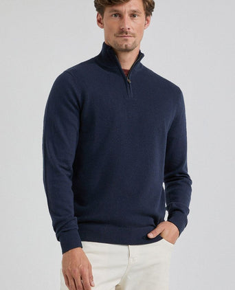 halve rits trui merino blend donkerblauw