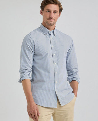 Overhemd poplin streep blauw