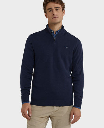halve rits trui merino blend structure donkerblauw