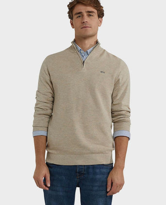 halve rits trui merino blend structure sand