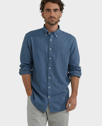 Overhemd flanel melange blauw