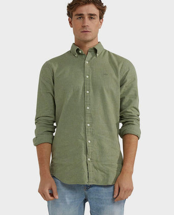 McGregor overhemd flanel melange sage groen | Regular-fit