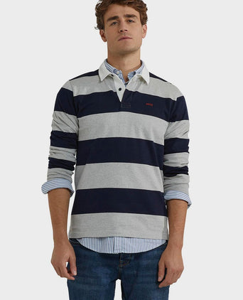 McGregor rugbyshirt streep donkerblauw grijs | Regular-fit
